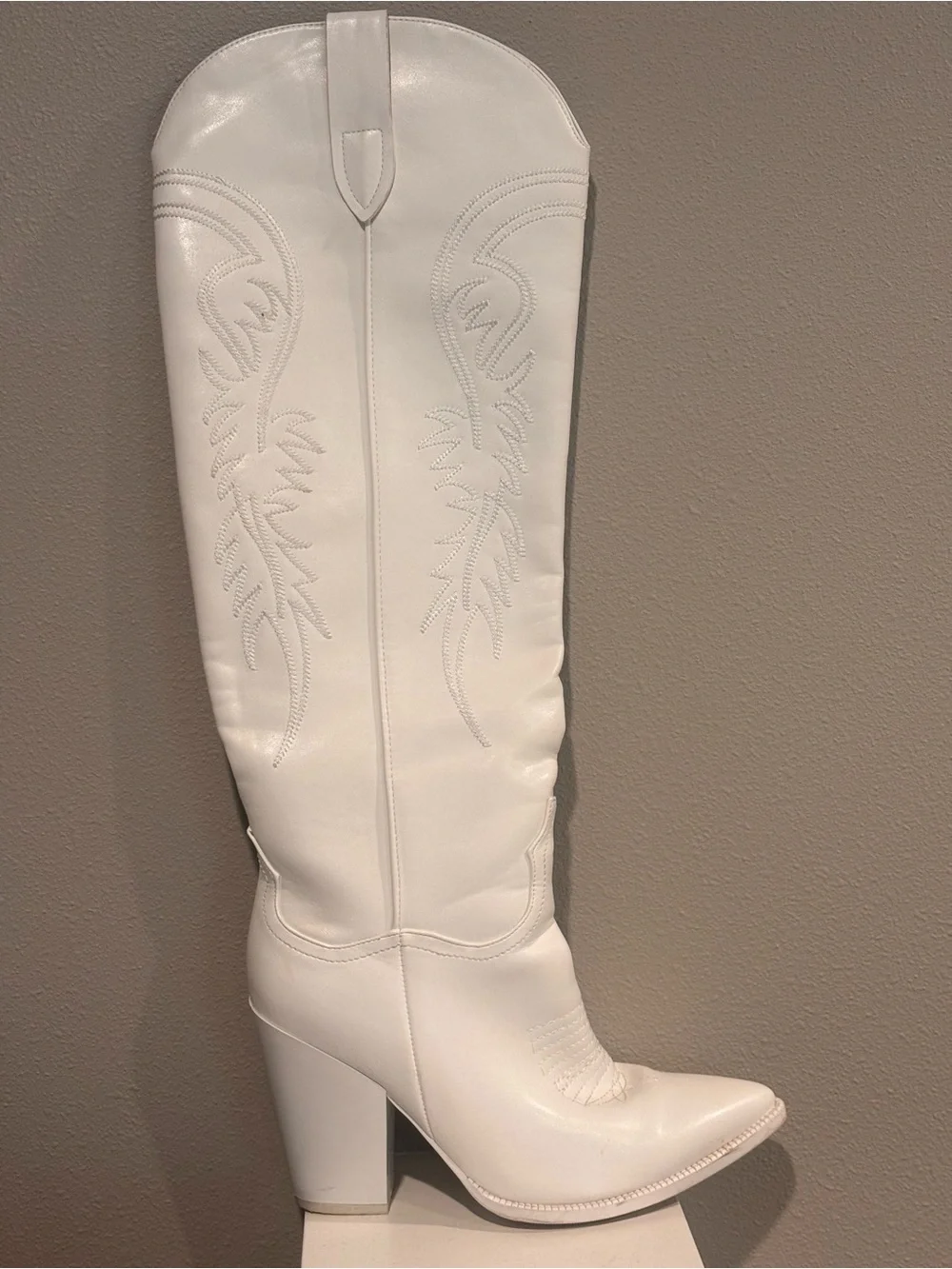 ISNOM Nordstrom White Over-the-Knee Western Block Heel Cowgirl Boot Size 9